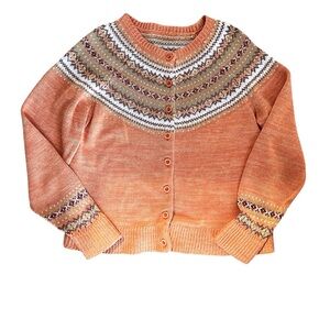 Vintage Tiara Fair Isle Cardigan Sweater medium Orange Brown Nordic Knit